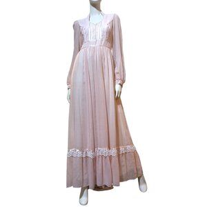 Vintage Gunne Sax Prairie Dress Jr 13 Womens S Queen Anne Neckline Pink Maxi